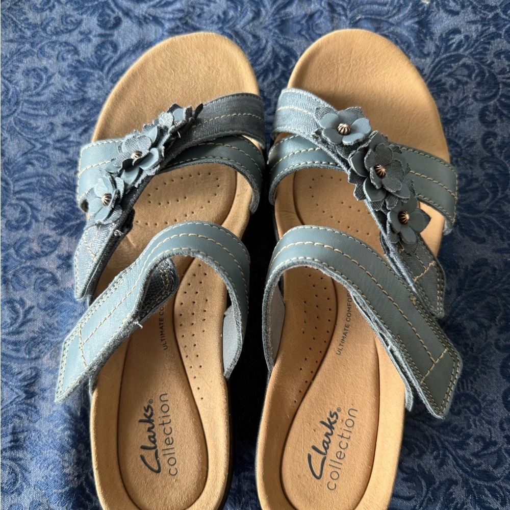Clarks Women’s Light Blue Floral Strap Sandals